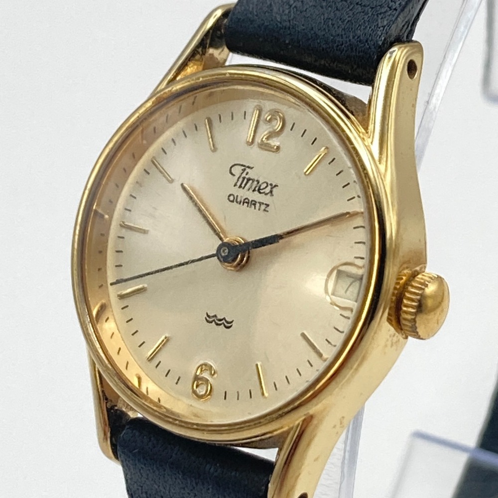 Vintage Timex Womens Watch 22mm Gold Tone Linen Dial Date New Battery SMALL 7.5" - Picture 4 of 16